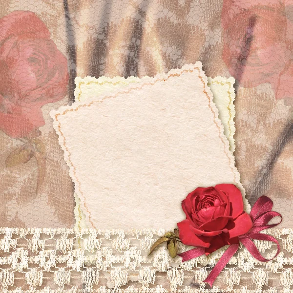 Greetings card with rose and lace — Stock Photo, Image