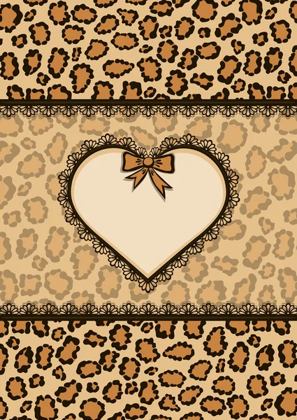 Card with heart frame and leopard fur texture — Stock Vector