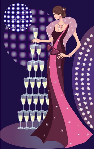 Glamorosa dama y fiesta — Vector de stock