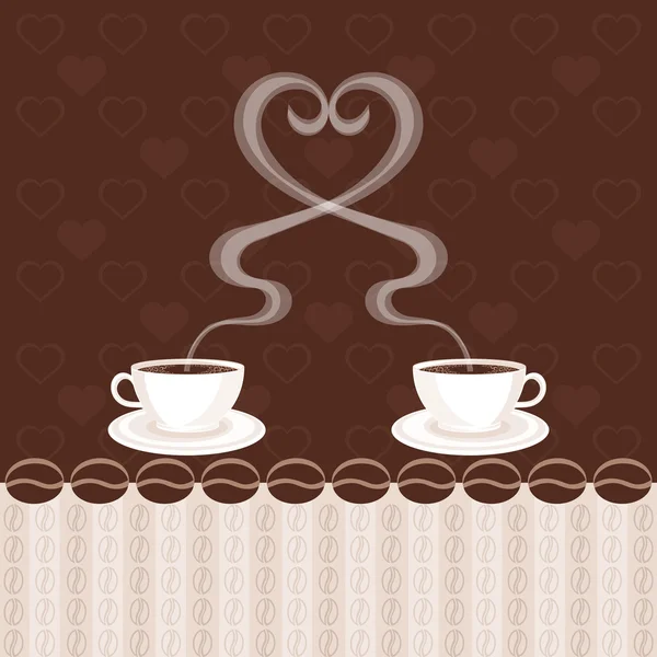 Two cups of coffee and steam heart — Stock Vector