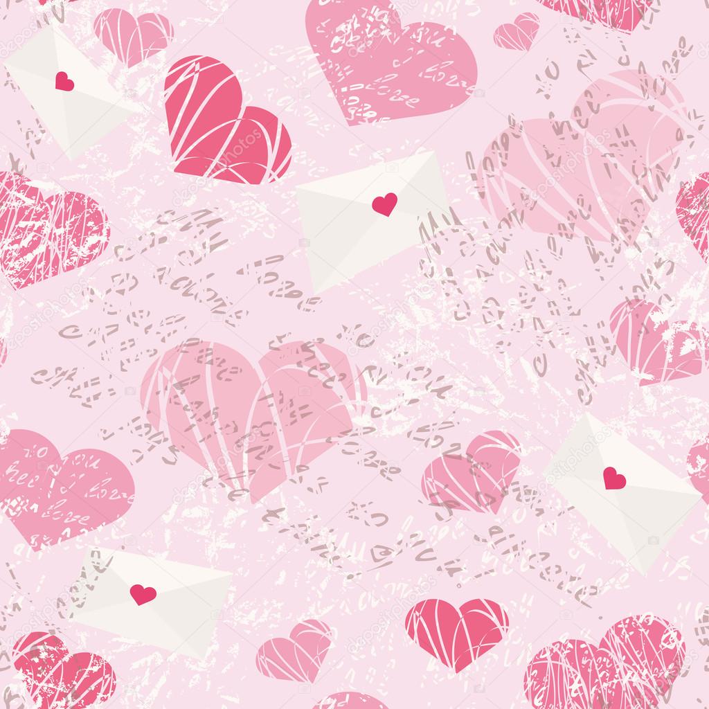 Seamless pattern with letters and hearts