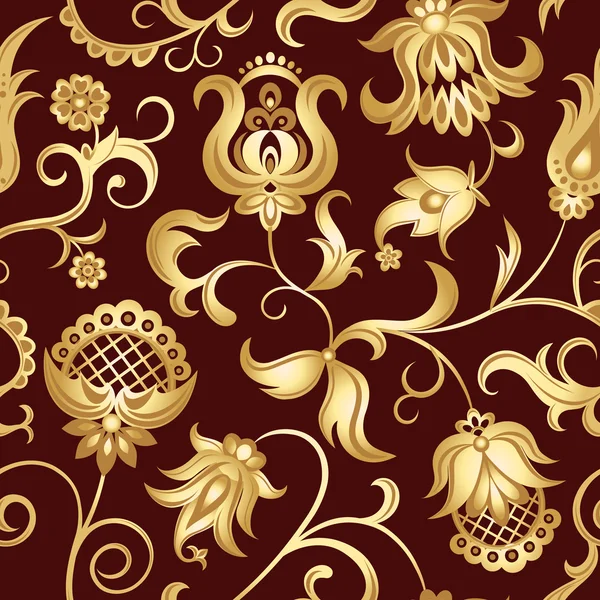 Nahtloser Hintergrund mit goldenen Blumen — Stockvektor