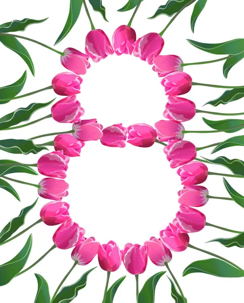 8 maart wenskaart met tulpen — Stockvector