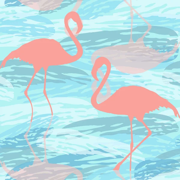 Seamless pattern with pink flamingo silhouette — ストックベクタ