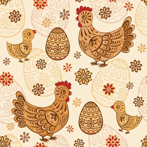 Modèle sans couture avec des poussins folkloriques et des œufs — Image vectorielle
