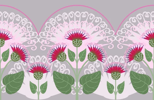 Seamless border with burdock flowers — Stock Vector