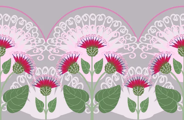 Seamless border with burdock flowers — Stock Vector