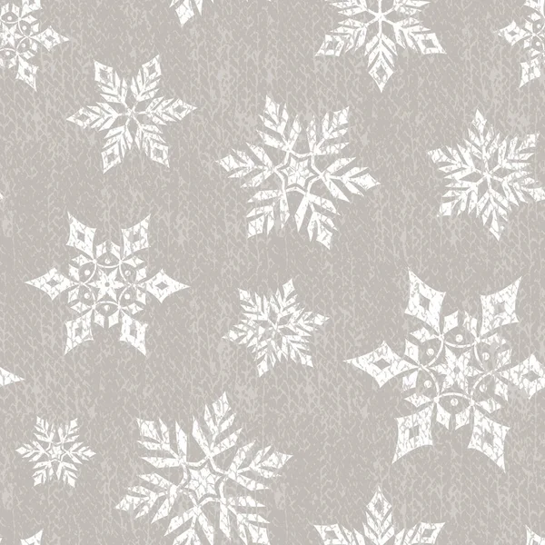 White Winter Snowflake Linen Textured Background Christmas Seamless Pattern Vector — Stock Vector