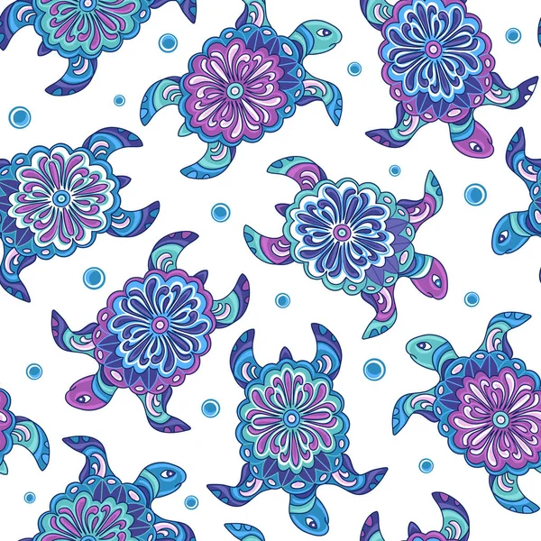 Havssköldpadda Sömlöst Mönster Färgglada Vektor Illustration — Stock vektor