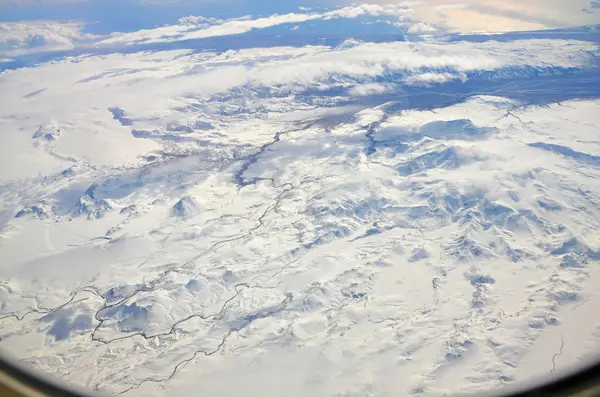 Aerial view of the landscape of Iceland from the plane — Stock Photo, Image