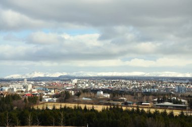 reykjavik, İzlanda tanımlıkHallgrimskirkja Kilisesi tepesinden başkenti havadan görünümü