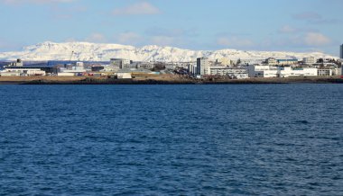 View of the city of Reykjavík ships sailing on the sea