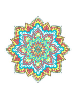 Beyaz arkaplanda izole edilmiş bohem tarzı süslemeli renkli mandala