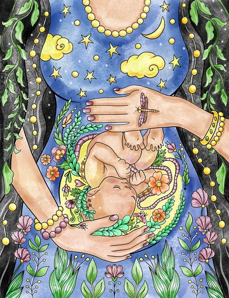 Bebê no ventre materno durante a gravidez, beleza da ilustração da cor da maternidade — Fotografia de Stock