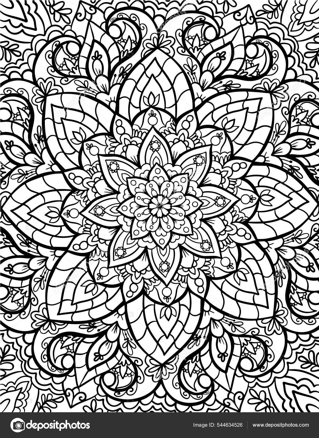 Mandala adult coloring book page. Zentangle style coloring page ...