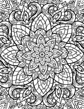 Mandala yetişkin boyama kitabı sayfası. Zentangle biçim renklendirme sayfası.