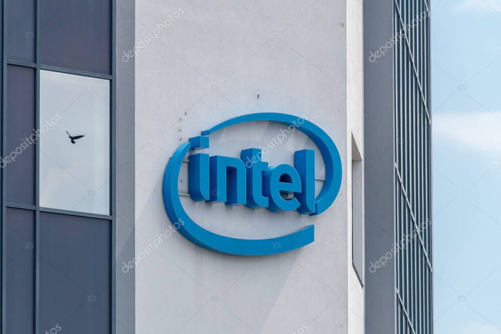 Gdansk, Poland - July 7, 2021: Intel logo used from January 3, 2006 to September 2, 2020.
