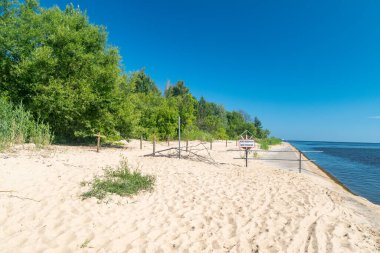 Vistula Nehri kıyısındaki Vistula Nehri 'nin kıyısında yaz mevsiminde Baltık Denizi' ne 