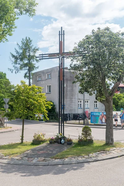 Hel Polsko Července 2021 Katolický Kříž Ulici Kuracyjna Hel — Stock fotografie
