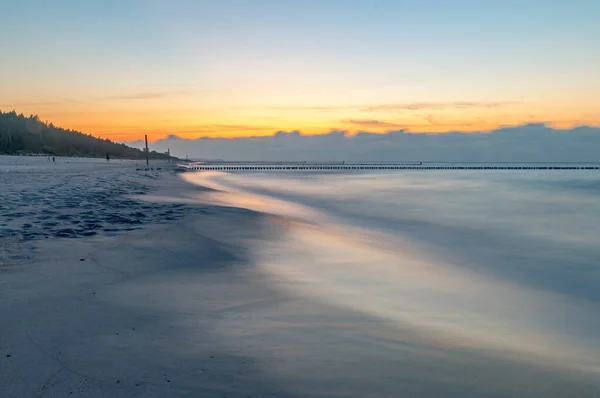 Lange Belichting Foto Van Prachtige Zonsondergang Oostzee Het Schiereiland Hel — Stockfoto