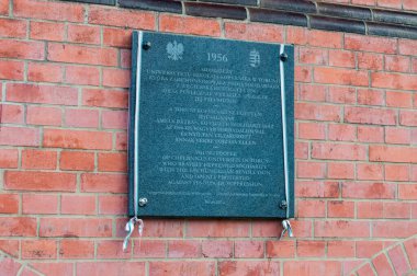 Torun, Polonya - 26 Temmuz 2021: Nicolaus Kopernik Üniversitesi 'nin gençleri tarafından 1956 Macar Devrimi' ne verilen destek.