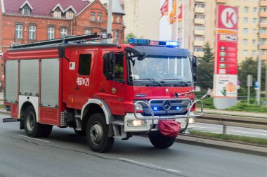 Malbork, Polonya - 26 Temmuz 2021: İtfaiye aracı.