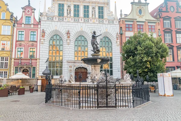 Danzig Polen Juli 2021 Neptunbrunnen Vor Dem Artus Hof — Stockfoto