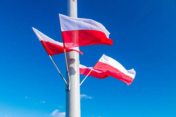 Zászló Lengyelország Kék Szabadban — Stock Fotó