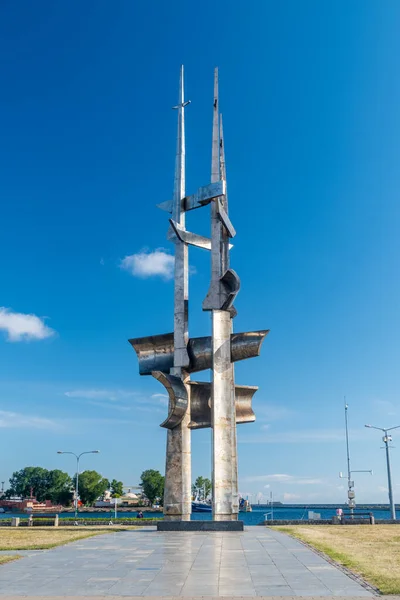 Gdynia Polônia Agosto 2021 Monumento Três Mastros Vela Passeio Kosciuszko — Fotografia de Stock
