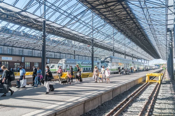 Helsingfors Augusti 2021 Plattformar Helsingfors Centralstation — Stockfoto