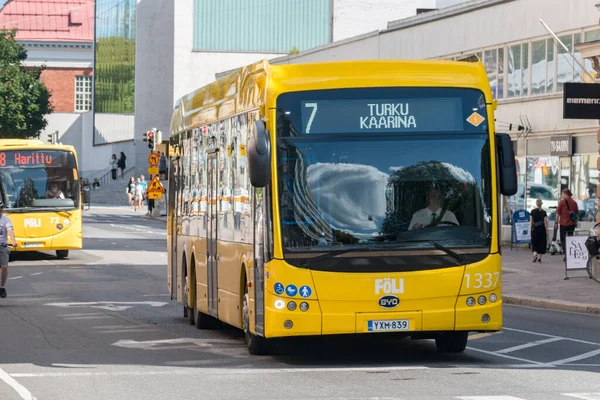 Turku Finlande Août 2021 Bus Jaune Des Transports Commun Turku — Photo