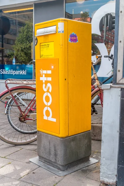 Åbo Finland Augusti 2021 Postens Gula Postlåda Posti — Stockfoto