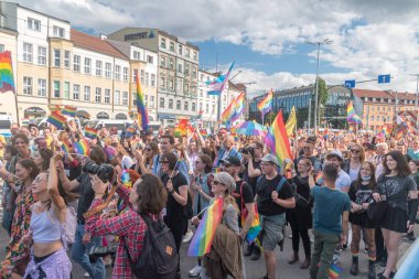 Gdansk, Polonya - 21 Ağustos 2021: The Tricity Equality March (Gdansk-Gdynia-Sopot için).