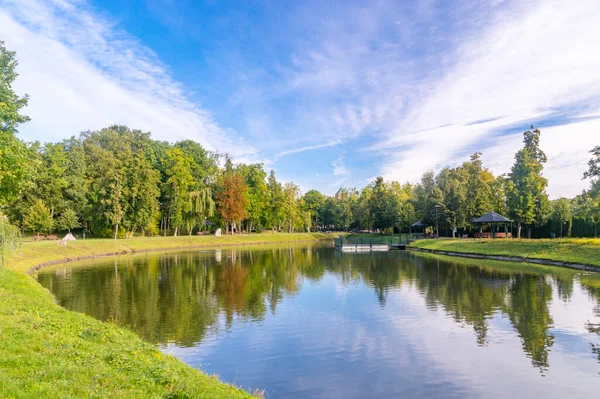 Autumn View Pond Millennium Park Chojnice Poland — Stockfoto