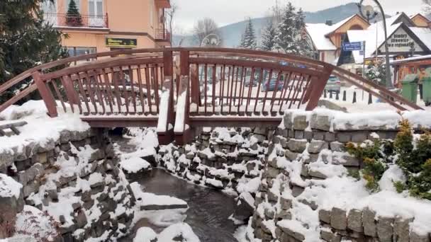 Zakopane Poland December 2021 Foluszowy Stream Krupowki Winter Time — Wideo stockowe