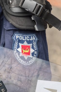 Gdansk, Polonya - 21 Ağustos 2021: Lodz Önleme Polisi Amblemi.