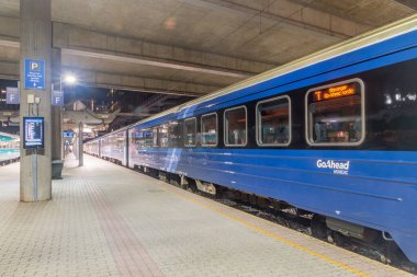 Oslo, Norway - September 23, 2021: Train of Go-Ahead Nordic on the platform of Oslo train station.