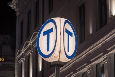Oslo, Norway - September 24, 2021: Logo of the Oslo T-bane (underground or subway).