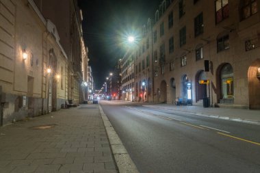 Oslo, Norway - September 24, 2021: Night view on street in downtown of Oslo.