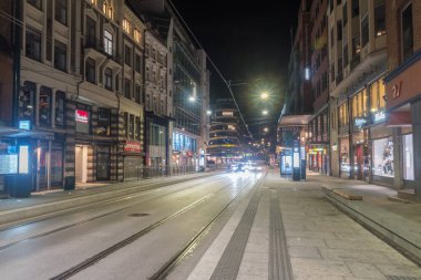 Oslo, Norway - September 24, 2021: Storgata street in city centre of Oslo at night.