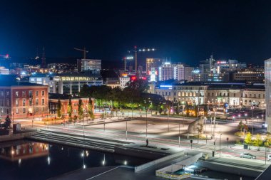 Oslo, Norway - September 23, 2021: Anne-Cath Vestlys Plass square at night.