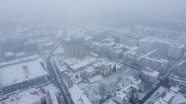 Kielce, Poland - December 27, 2021: Aerial view in downtown of Kielce at cloudy day.