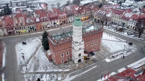 Sandomierz Polonia Diciembre 2021 Girar Vista Aérea Sobre Ayuntamiento Del — Vídeos de Stock