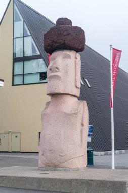 Oslo, Norway - September 24, 2021: Moai at Kon-Tiki Museum.