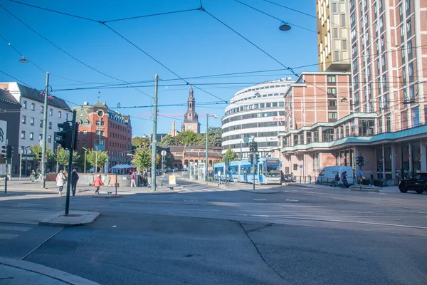 Oslo Norwegia Września 2021 Widok Ulicę Torem Tramwajowym Centrum Oslo — Zdjęcie stockowe
