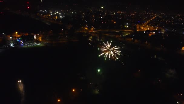 Video Drone Aereo Fuochi Artificio Capodanno Nella Città Polacca Colpo — Video Stock