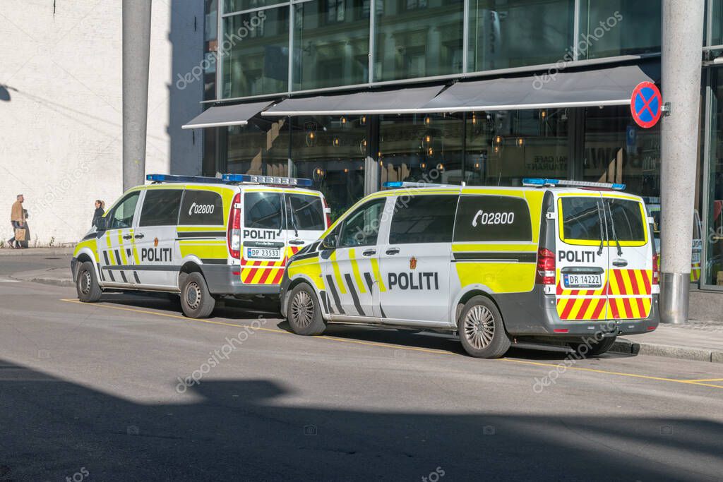 Oslo, Norway - September 25, 2021: Norwegian police (politi) VAN cars.