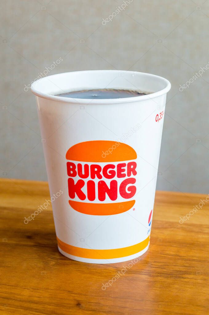 Witramowo, Poland - October 3, 2021: Burger King cup with Pepsi for drink.