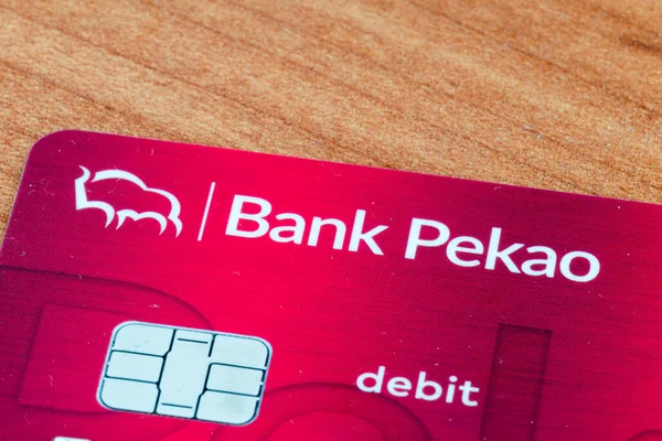 Pruszcz Gdanski Польща Жовтня 2021 Logo Bank Pekao Дебетових Картках — стокове фото
