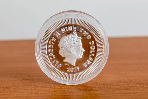 Ikoon Van Elizabeth Niue Twee Dollar Munt Achterzijde Van Atheense — Stockfoto